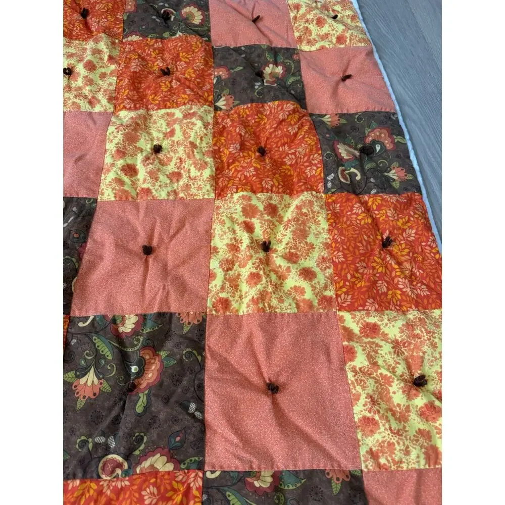 Vintage Handmade/Handtied Patchwork Quilt Fall Colors 52”x 76”